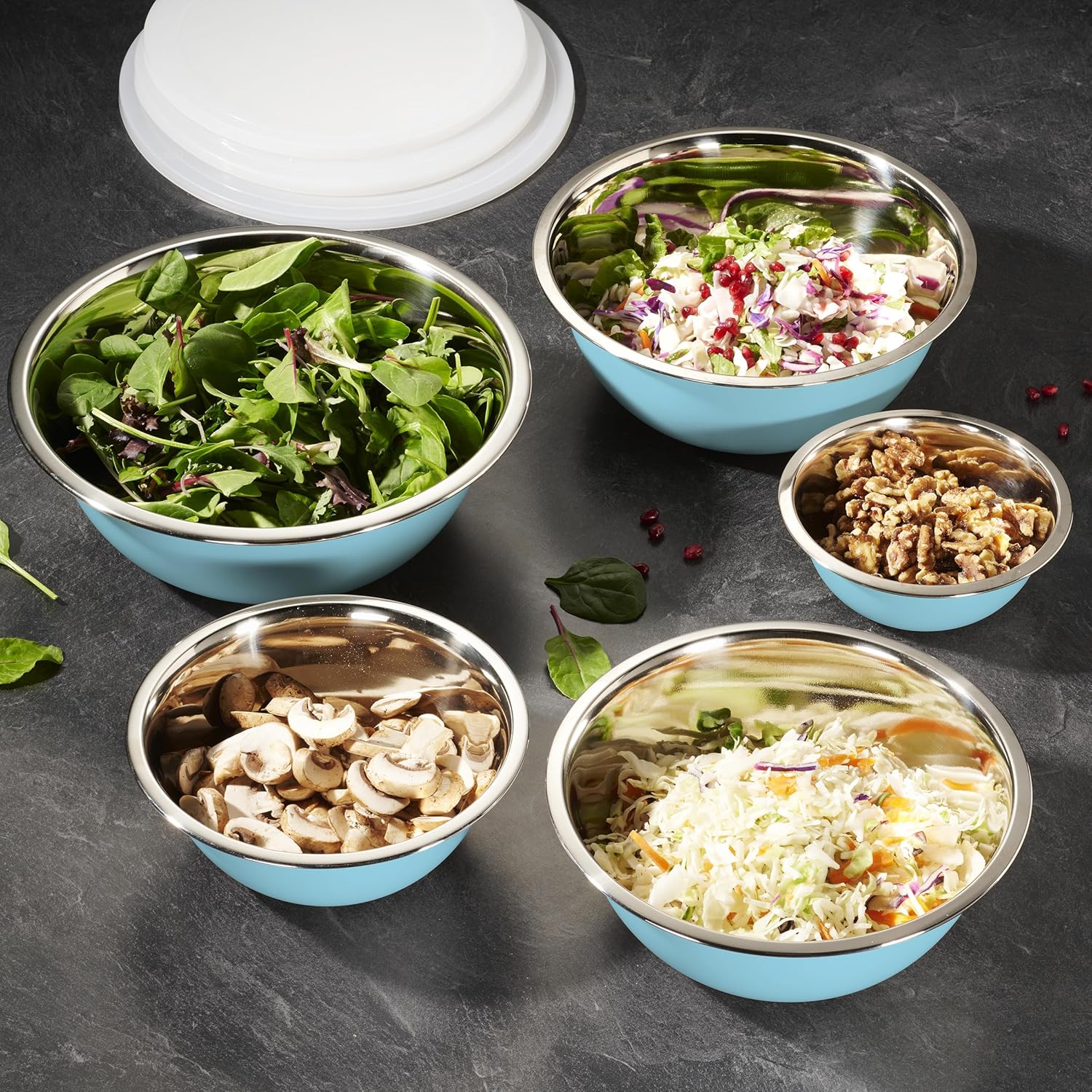 10-Piece Stainless Steel Mixing Bowl Set with Lids for Food Prep & Storage | Mixing Bowls with Lids Set - .75, 1, 1.5, 3 & 5 Quart Kitchen Bowls, Rustproof Metal Nesting Bowls, Dishwasher Safe