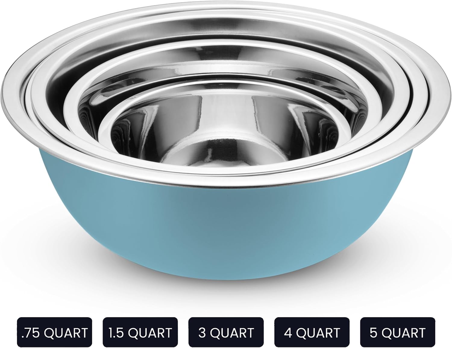 10-Piece Stainless Steel Mixing Bowl Set with Lids for Food Prep & Storage | Mixing Bowls with Lids Set - .75, 1, 1.5, 3 & 5 Quart Kitchen Bowls, Rustproof Metal Nesting Bowls, Dishwasher Safe