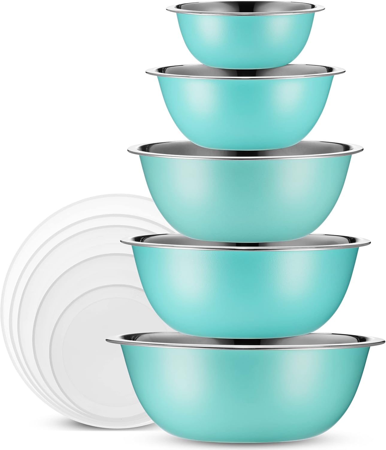 10-Piece Stainless Steel Mixing Bowl Set with Lids for Food Prep & Storage | Mixing Bowls with Lids Set - .75, 1, 1.5, 3 & 5 Quart Kitchen Bowls, Rustproof Metal Nesting Bowls, Dishwasher Safe