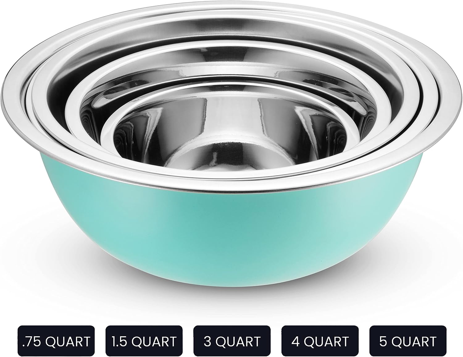 10-Piece Stainless Steel Mixing Bowl Set with Lids for Food Prep & Storage | Mixing Bowls with Lids Set - .75, 1, 1.5, 3 & 5 Quart Kitchen Bowls, Rustproof Metal Nesting Bowls, Dishwasher Safe