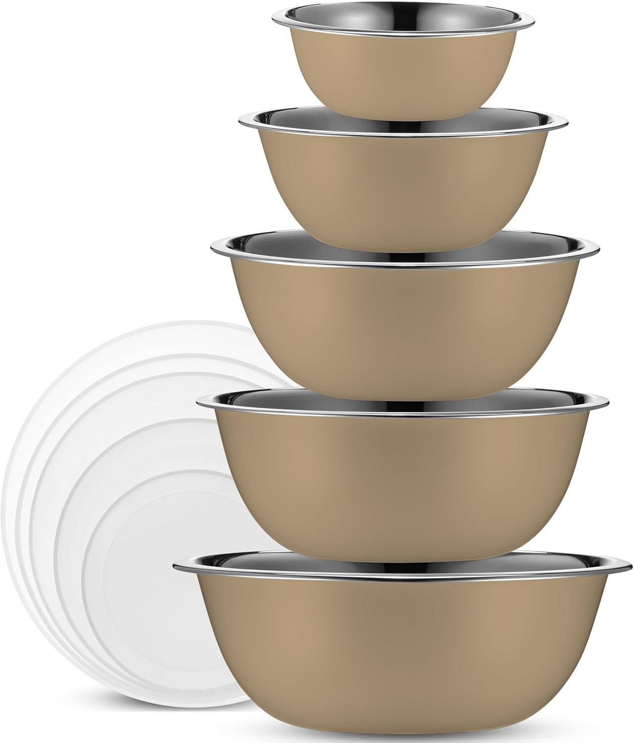 10-Piece Stainless Steel Mixing Bowl Set with Lids for Food Prep & Storage | Mixing Bowls with Lids Set - .75, 1, 1.5, 3 & 5 Quart Kitchen Bowls, Rustproof Metal Nesting Bowls, Dishwasher Safe