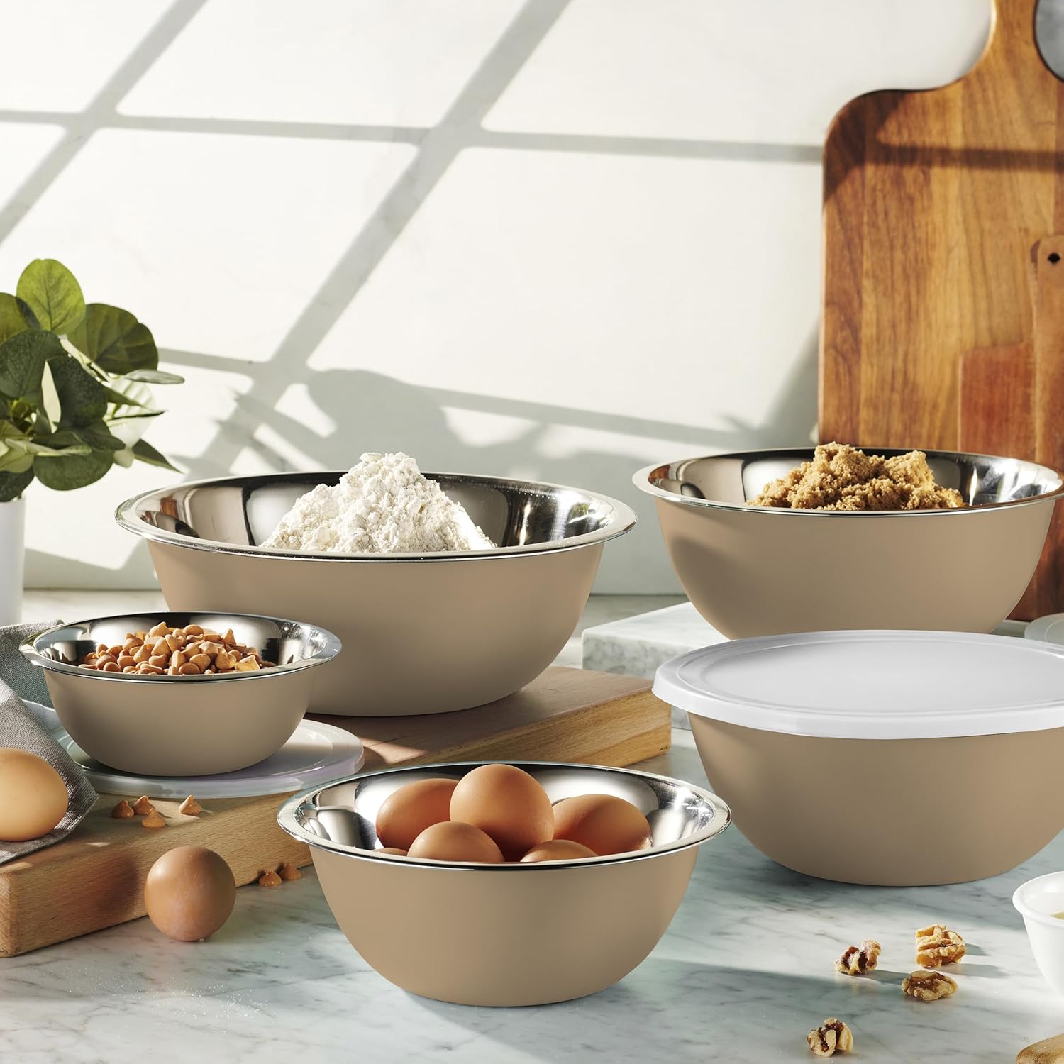 10-Piece Stainless Steel Mixing Bowl Set with Lids for Food Prep & Storage | Mixing Bowls with Lids Set - .75, 1, 1.5, 3 & 5 Quart Kitchen Bowls, Rustproof Metal Nesting Bowls, Dishwasher Safe