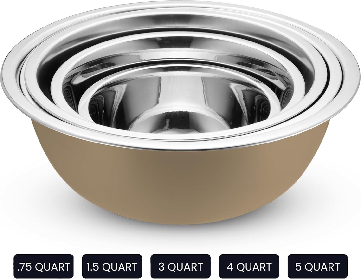 10-Piece Stainless Steel Mixing Bowl Set with Lids for Food Prep & Storage | Mixing Bowls with Lids Set - .75, 1, 1.5, 3 & 5 Quart Kitchen Bowls, Rustproof Metal Nesting Bowls, Dishwasher Safe
