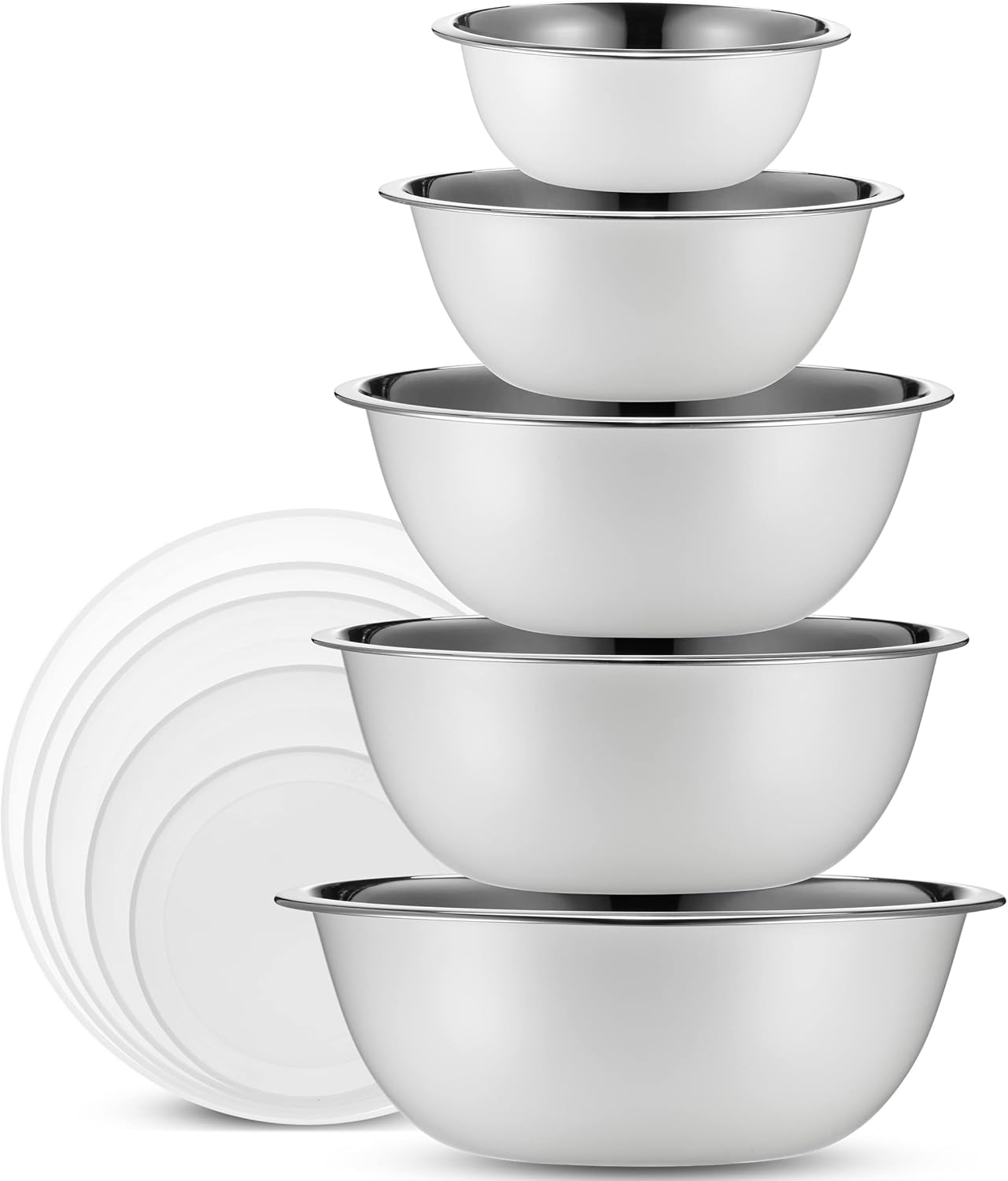 10-Piece Stainless Steel Mixing Bowl Set with Lids for Food Prep & Storage | Mixing Bowls with Lids Set - .75, 1, 1.5, 3 & 5 Quart Kitchen Bowls, Rustproof Metal Nesting Bowls, Dishwasher Safe
