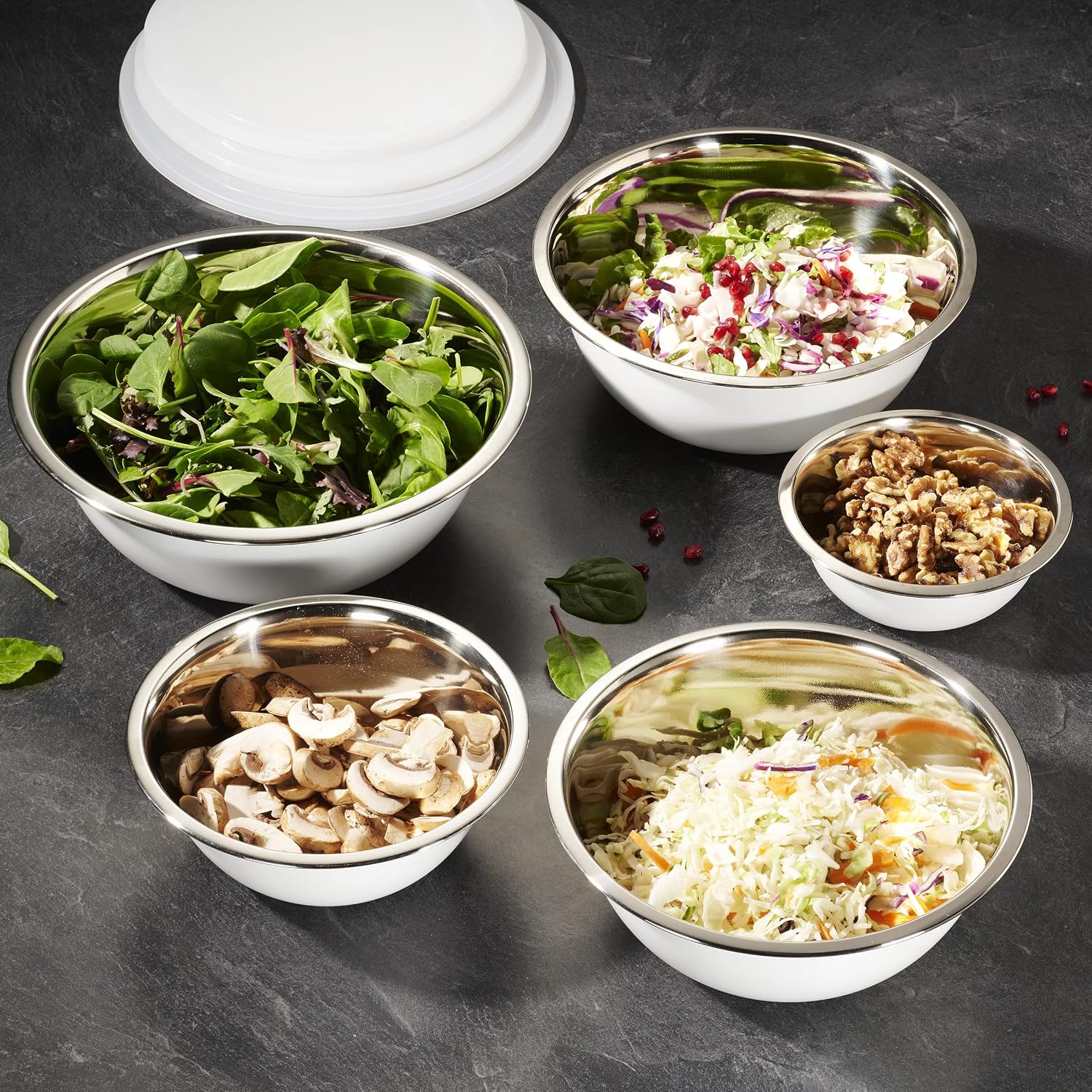 10-Piece Stainless Steel Mixing Bowl Set with Lids for Food Prep & Storage | Mixing Bowls with Lids Set - .75, 1, 1.5, 3 & 5 Quart Kitchen Bowls, Rustproof Metal Nesting Bowls, Dishwasher Safe