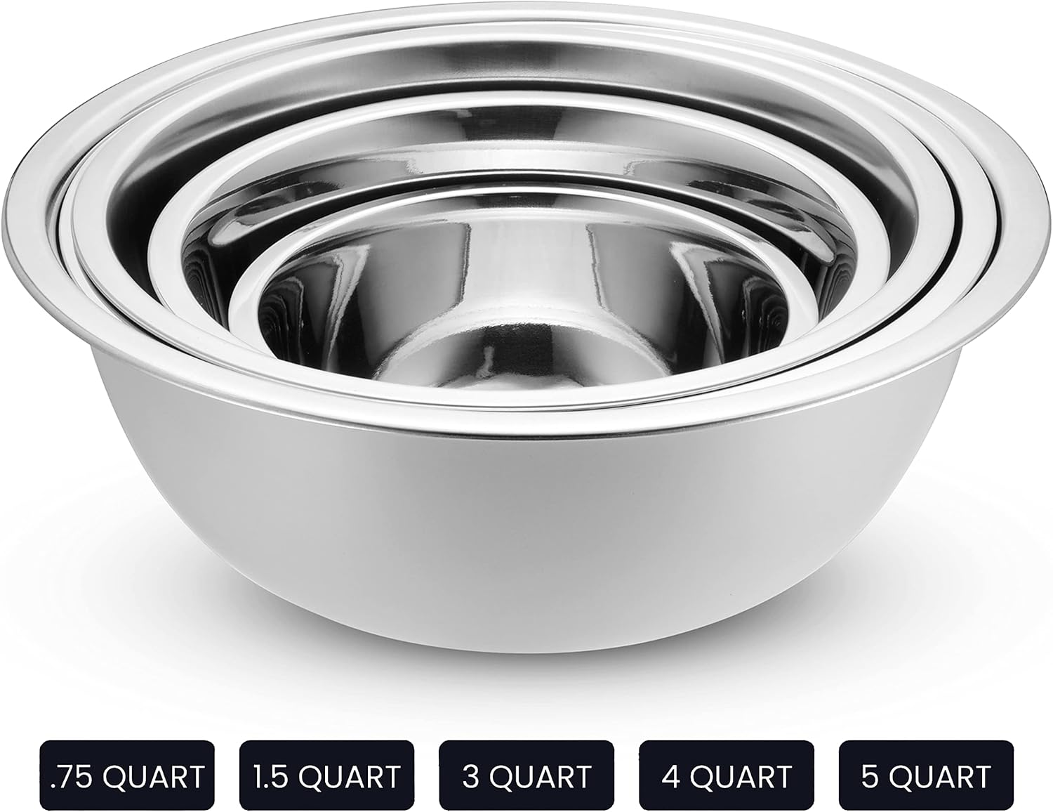 10-Piece Stainless Steel Mixing Bowl Set with Lids for Food Prep & Storage | Mixing Bowls with Lids Set - .75, 1, 1.5, 3 & 5 Quart Kitchen Bowls, Rustproof Metal Nesting Bowls, Dishwasher Safe