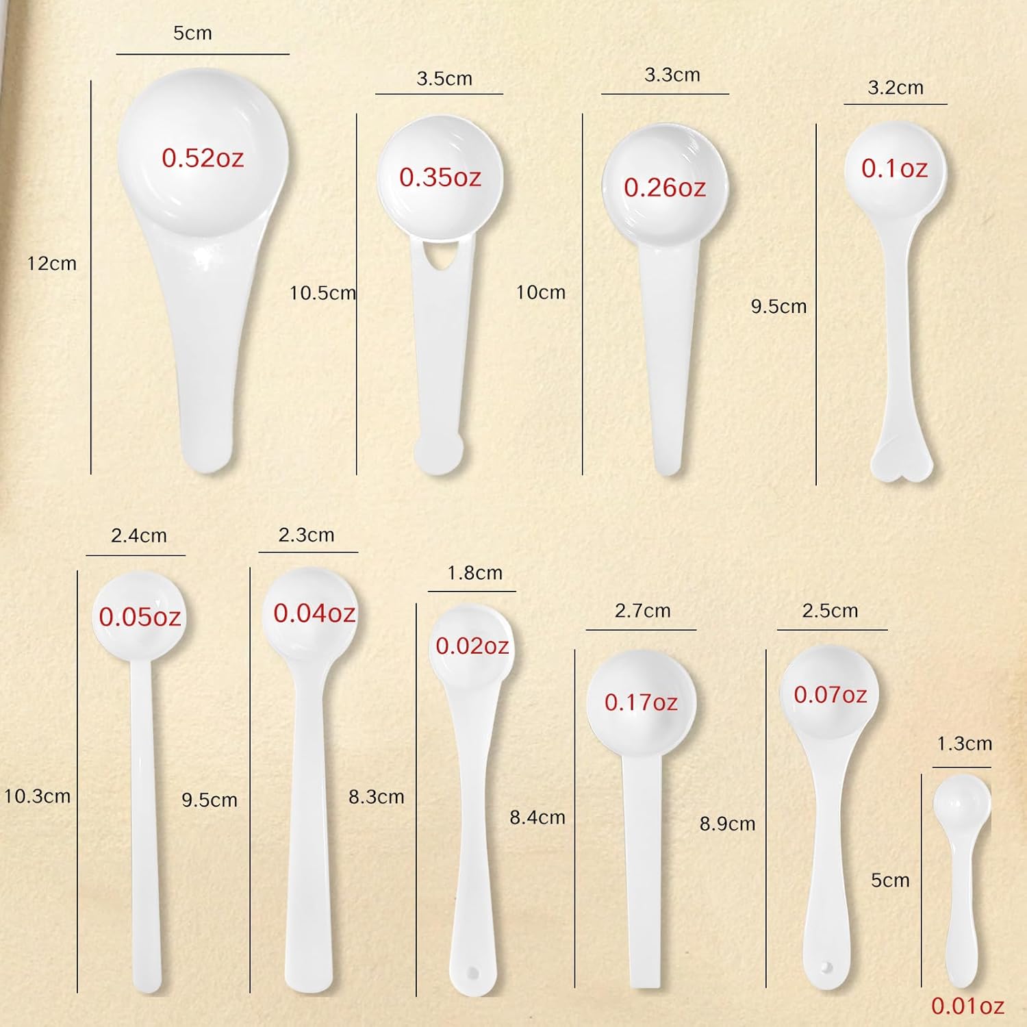 10Pcs Plastic Measuring Spoons Set Gram Cup Powder Scoops 0.25g 0.5g 1g 1.5g 2g 3g 5g 7.5g 10g 15g Adjustable Measuring Spoons for Powder Bead Coffee Spices Dry Goods