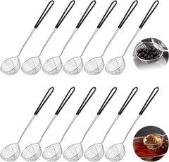 12 Pieces Hot Pot Strainer Scoops, 2.5 Inch Stainless Steel Spider Strainer Skimmer, Hot Pot Ladle with Insulated Handle for Kitchen Cooking Frying Food