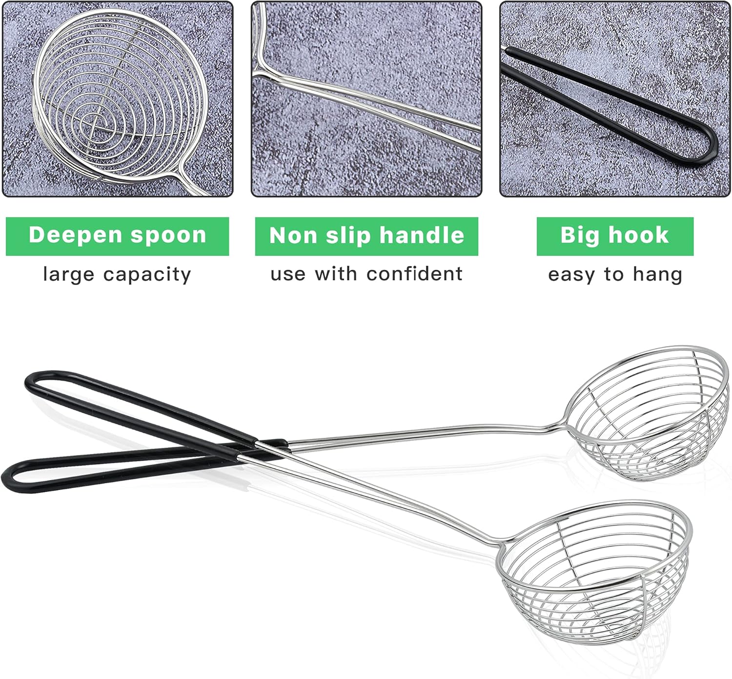 12 Pieces Hot Pot Strainer Scoops, 2.5 Inch Stainless Steel Spider Strainer Skimmer, Hot Pot Ladle with Insulated Handle for Kitchen Cooking Frying Food