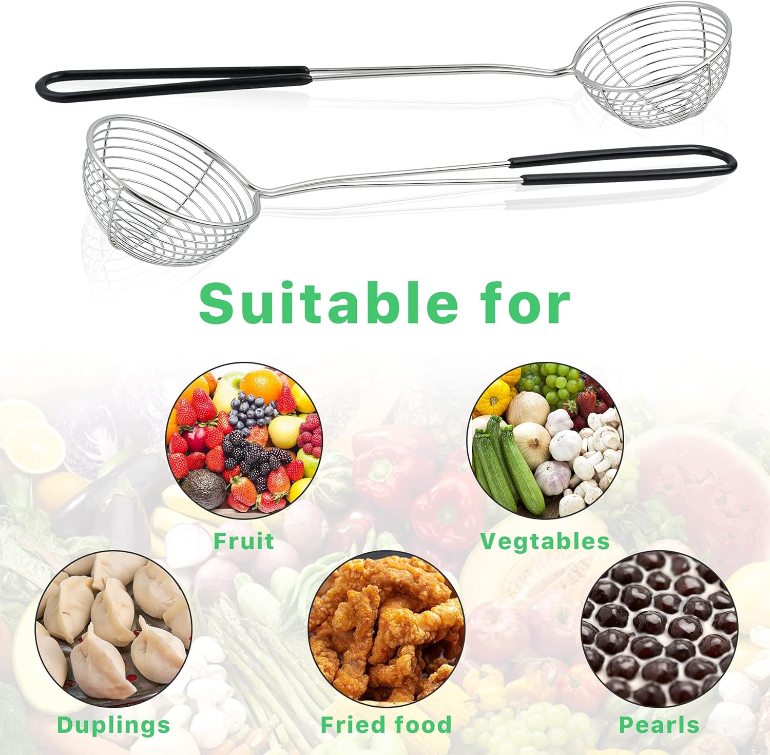 12 Pieces Hot Pot Strainer Scoops, 2.5 Inch Stainless Steel Spider Strainer Skimmer, Hot Pot Ladle with Insulated Handle for Kitchen Cooking Frying Food