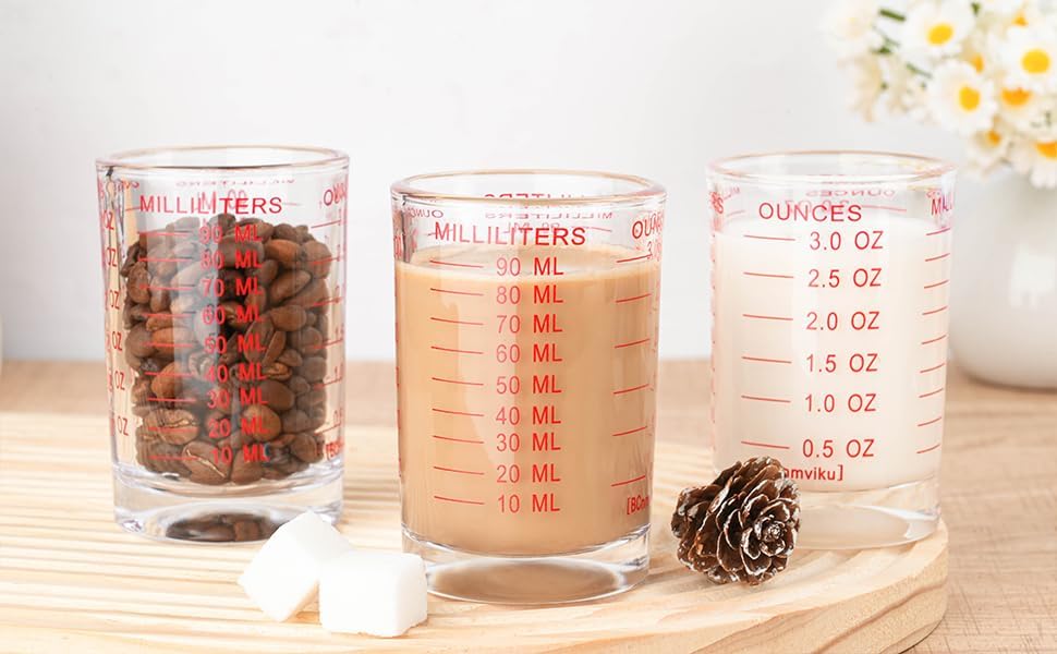 1 PACK Measuring Cup Shot Glass 3 Ounce/90ML Liquid Heavy Glass Red Scale