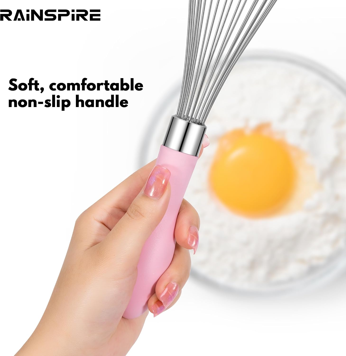 12-Inch Wire Whisk Stainless Steel, Balloon Whisks for Cooking, Wisk Wisking Tool With Soft Silicone Handle, Thick Durable Whisker for Blending, Beating, Whisking, Stirring, Pink