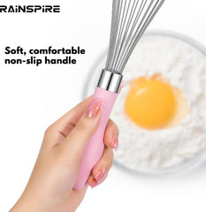 12-Inch Wire Whisk Stainless Steel, Balloon Whisks for Cooking, Wisk Wisking Tool With Soft Silicone Handle, Thick Durable Whisker for Blending, Beating, Whisking, Stirring, Pink