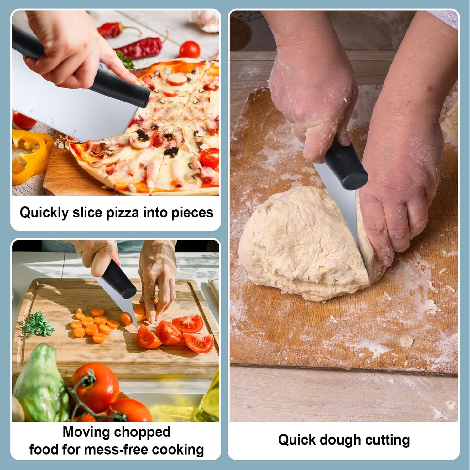 12 Pack Bench Scraper & Dough Cutter, 6.4 Inch Stainless Steel Pastry Tool with Measuring Scale, Kitchen Food Cutter for Bread Pizza Pastry Baking