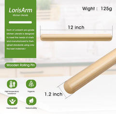 11.5-inch Wooden Rolling Pin for Baking, French Wood Rolling Pin Wood Kitchen Dough Roller for Fondant, Pizza, Pie, Cookie and Pastry