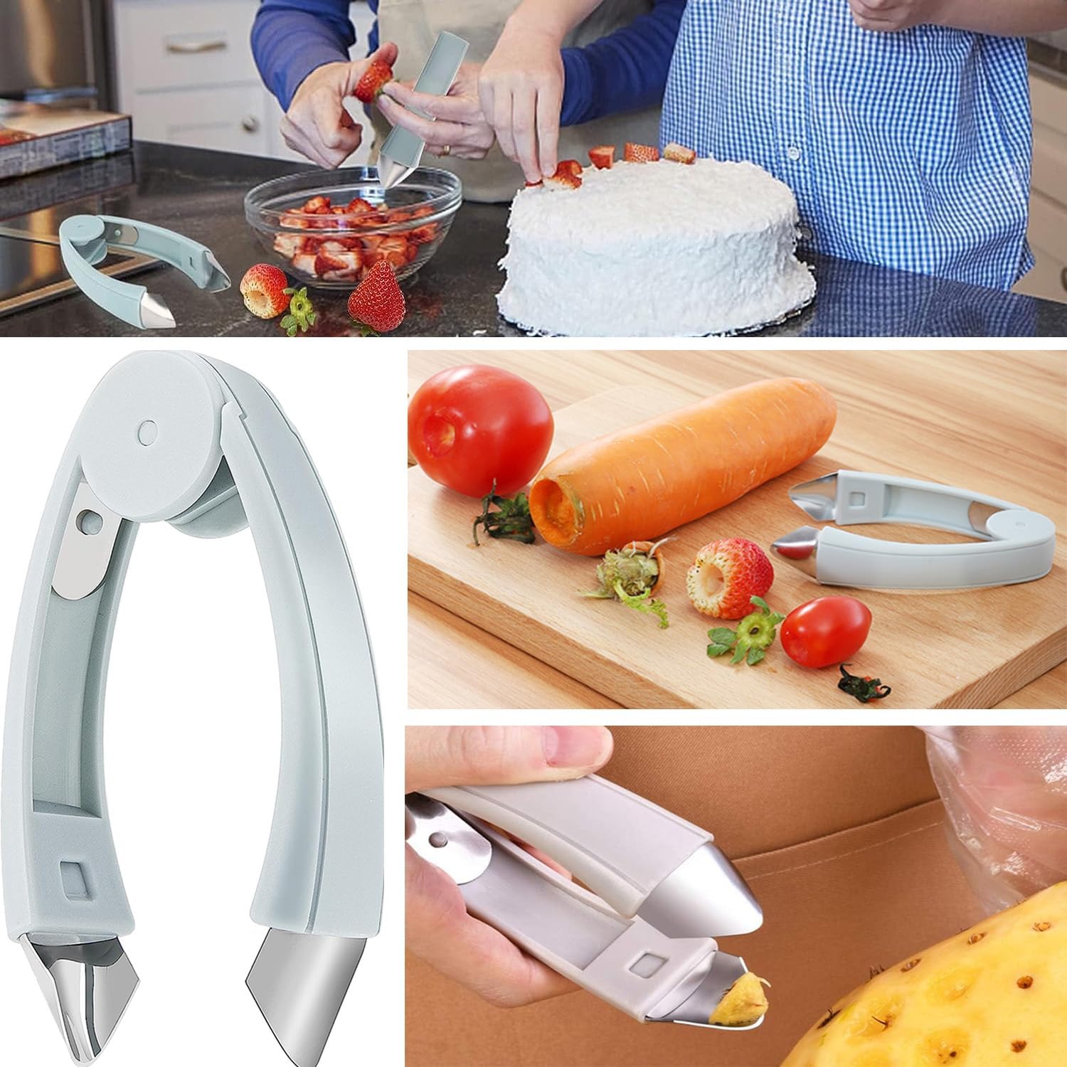1 Pack Strawberry Huller Stem Remover Tool, Pineapple Eye Remover Peeler, Stainless Steel Strawberry Corer, Fruit and Vegetable Eye Peeler, Portable Fruit Vegetable Tweezers for Home Kitchen