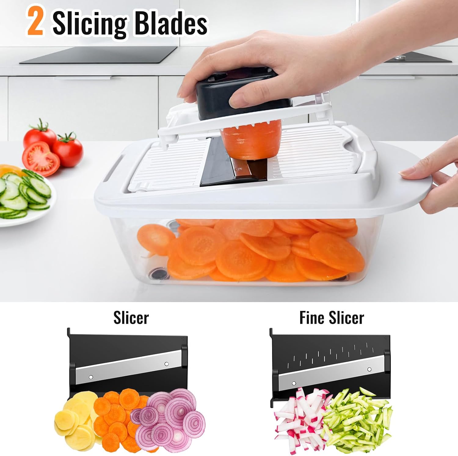 12 Blade All-in-1 Vegetable Chopper Mandoline Slicer with Container, Spiralizer with Containers, Food Chopper, Onion Chopper, Veggie Cutter for Salad, Kitchen Gadgets Accessories Essentials, Black