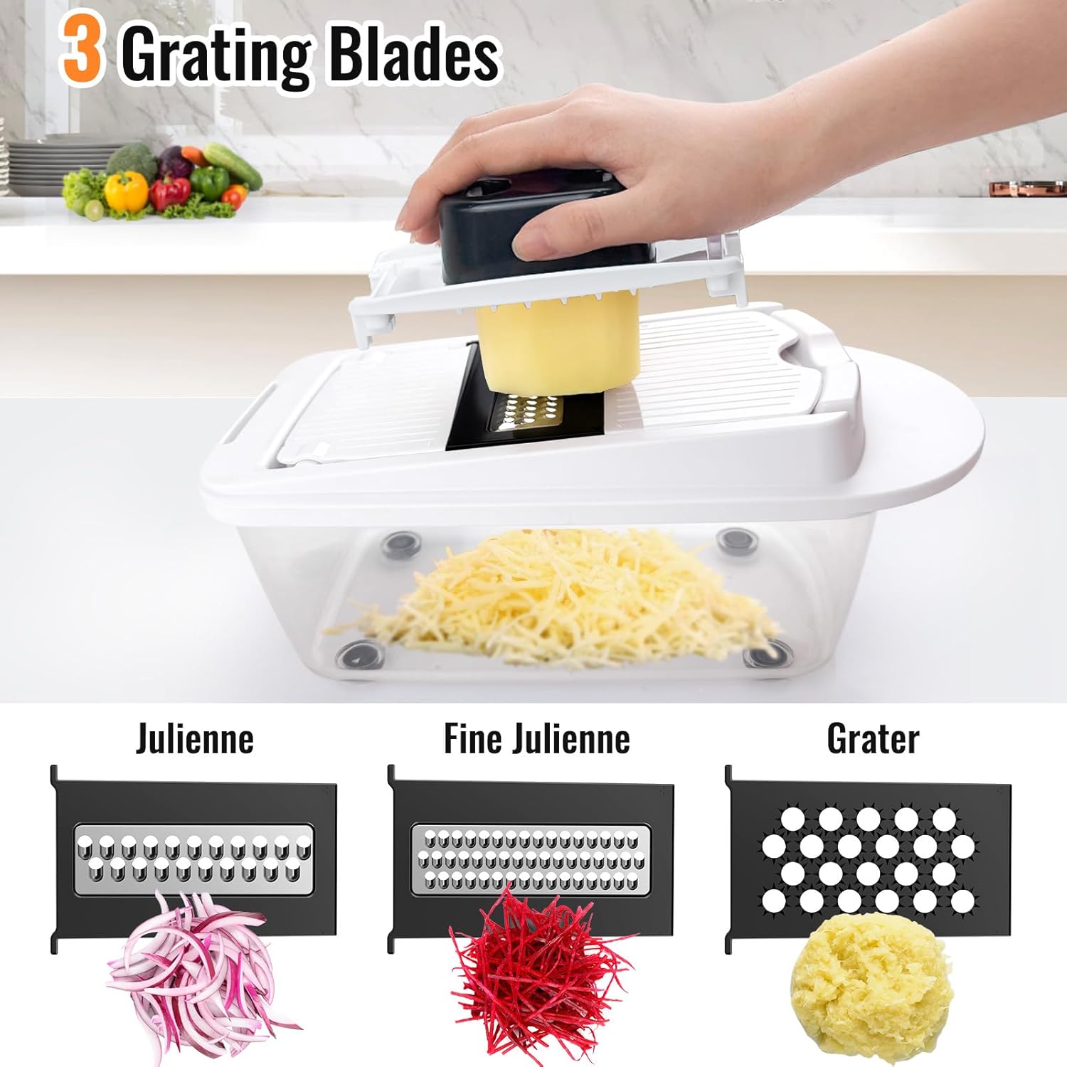 12 Blade All-in-1 Vegetable Chopper Mandoline Slicer with Container, Spiralizer with Containers, Food Chopper, Onion Chopper, Veggie Cutter for Salad, Kitchen Gadgets Accessories Essentials, Black