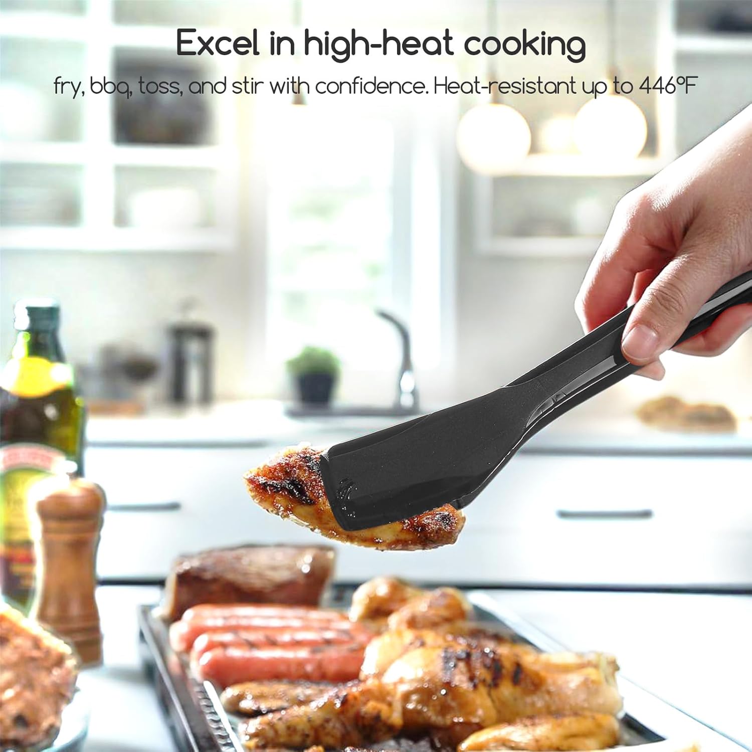 11 Inch Silicone Tongs for Cooking Heat Resistant, Lightweight Non-Scratch Stainless Steel, Kitchen & BBQ Tools with Silicone Tips for Flipping Fish, Steak, Toast & Bread (2-Pack)