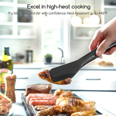 11 Inch Silicone Tongs for Cooking Heat Resistant, Lightweight Non-Scratch Stainless Steel, Kitchen & BBQ Tools with Silicone Tips for Flipping Fish, Steak, Toast & Bread (2-Pack)