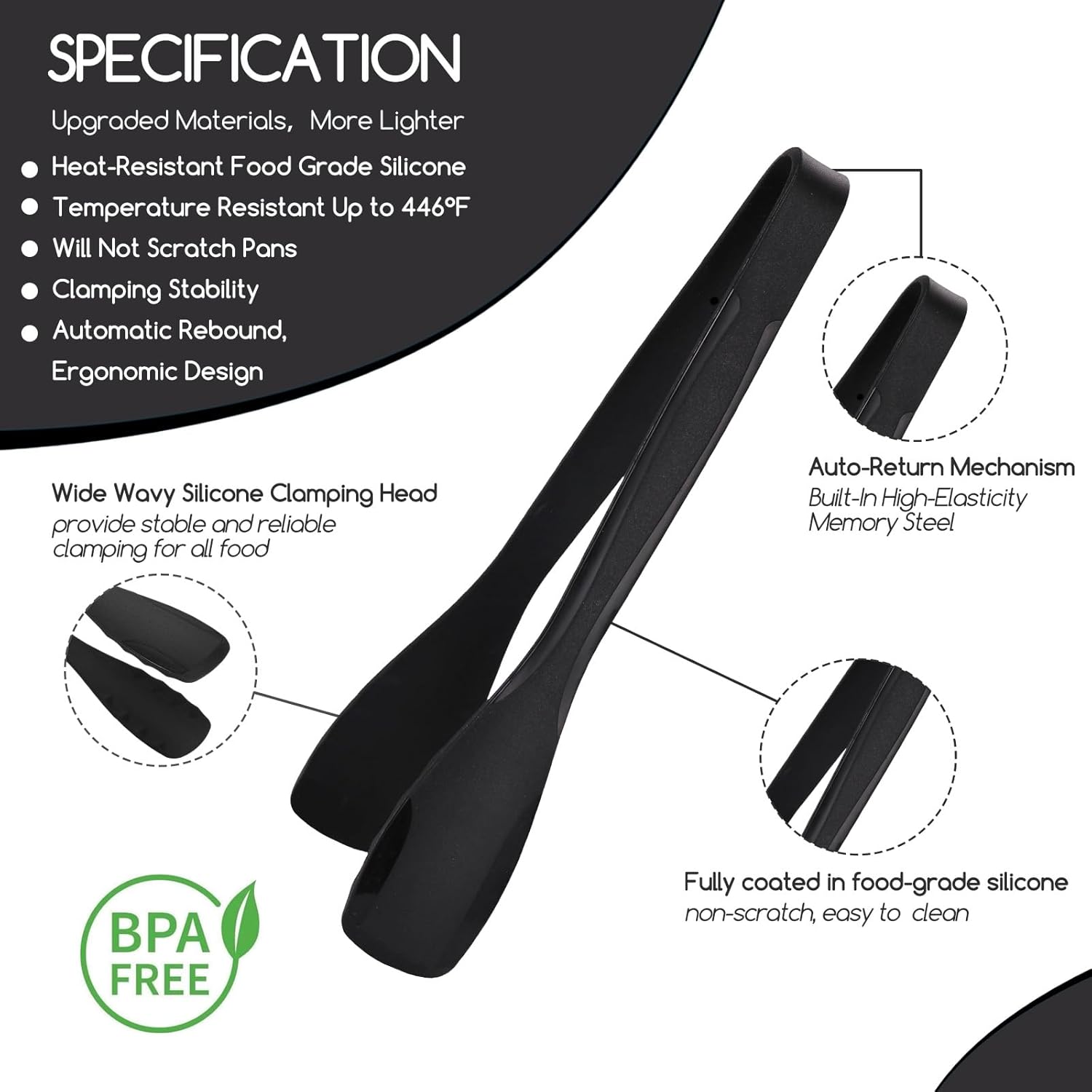 11 Inch Silicone Tongs for Cooking Heat Resistant, Lightweight Non-Scratch Stainless Steel, Kitchen & BBQ Tools with Silicone Tips for Flipping Fish, Steak, Toast & Bread (2-Pack)