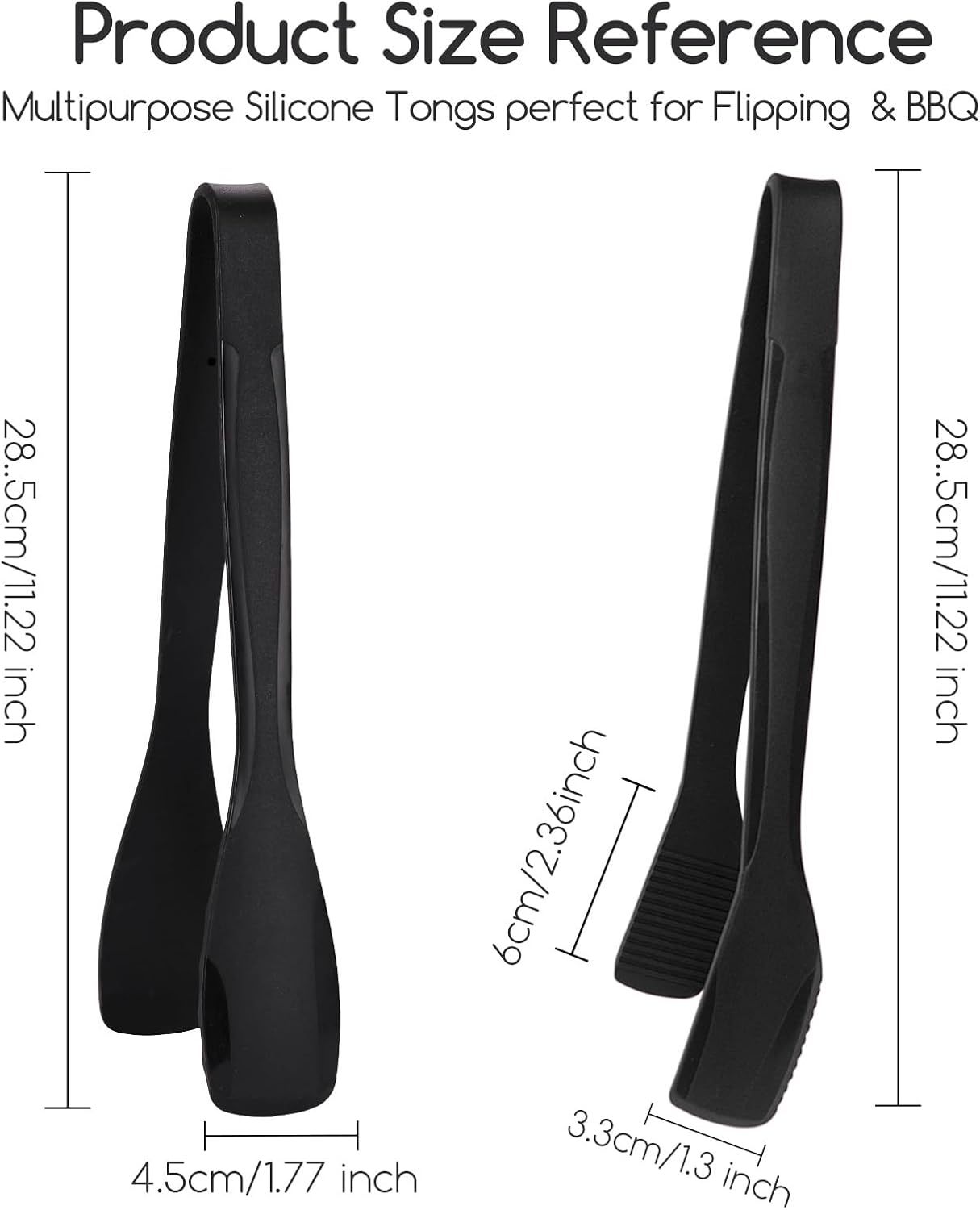 11 Inch Silicone Tongs for Cooking Heat Resistant, Lightweight Non-Scratch Stainless Steel, Kitchen & BBQ Tools with Silicone Tips for Flipping Fish, Steak, Toast & Bread (2-Pack)