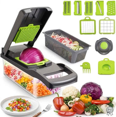's16-in-1 Vegetable Cutter Slicer – Multifunctional Vegetable Chopper with Stainless Steel Blades, Manual Onion Cutter, Food Slicer & Dicer for Kitchen, Salad Maker.