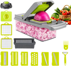 's16-in-1 Vegetable Cutter Slicer – Multifunctional Vegetable Chopper with Stainless Steel Blades, Manual Onion Cutter, Food Slicer & Dicer for Kitchen, Salad Maker.