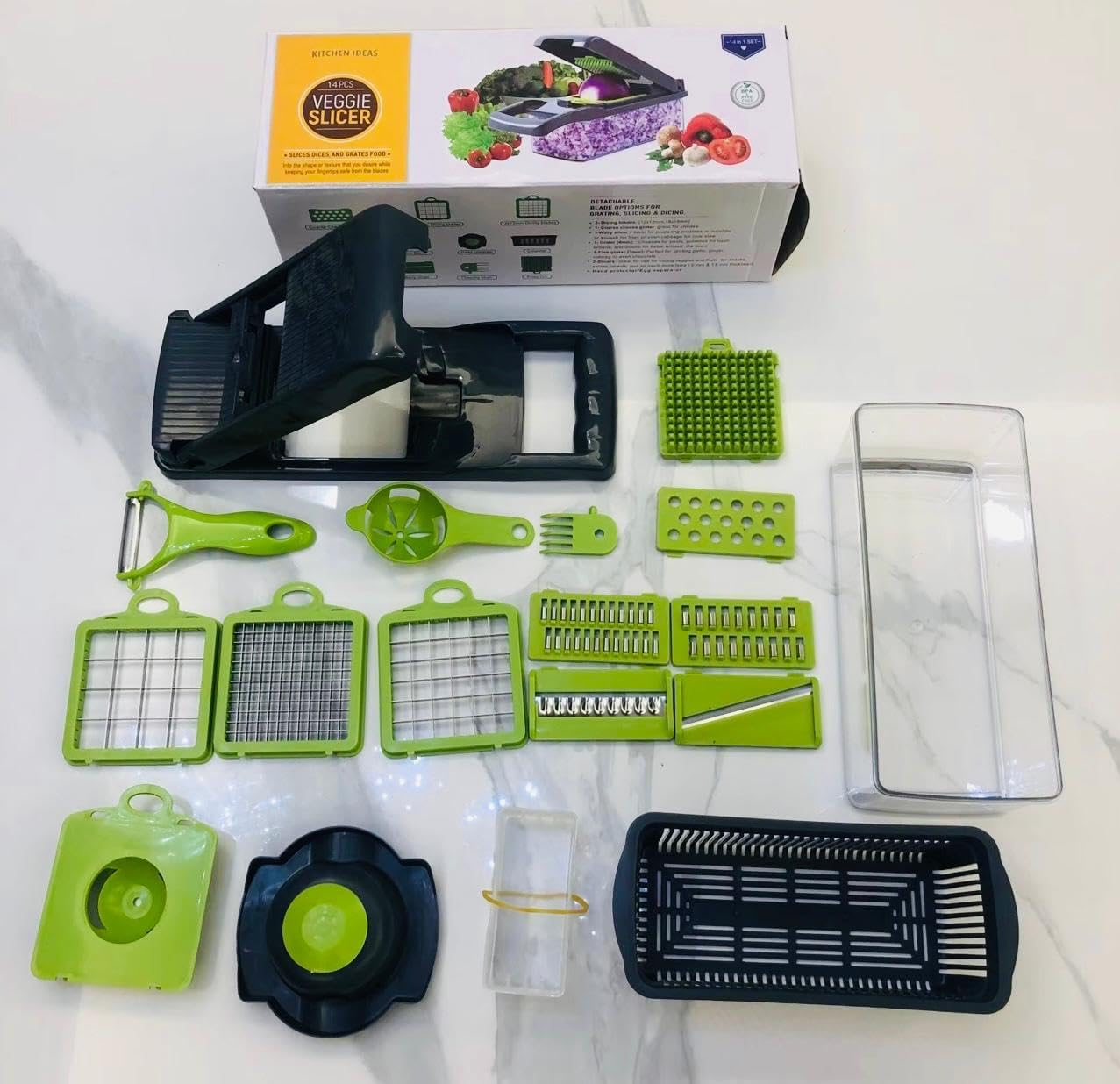 's16-in-1 Vegetable Cutter Slicer – Multifunctional Vegetable Chopper with Stainless Steel Blades, Manual Onion Cutter, Food Slicer & Dicer for Kitchen, Salad Maker.