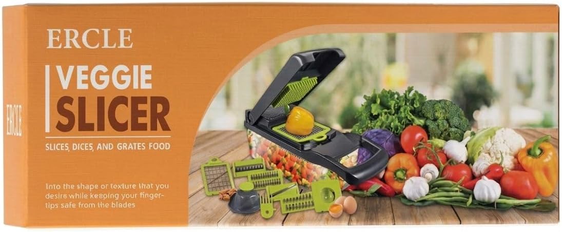 's16-in-1 Vegetable Cutter Slicer – Multifunctional Vegetable Chopper with Stainless Steel Blades, Manual Onion Cutter, Food Slicer & Dicer for Kitchen, Salad Maker.