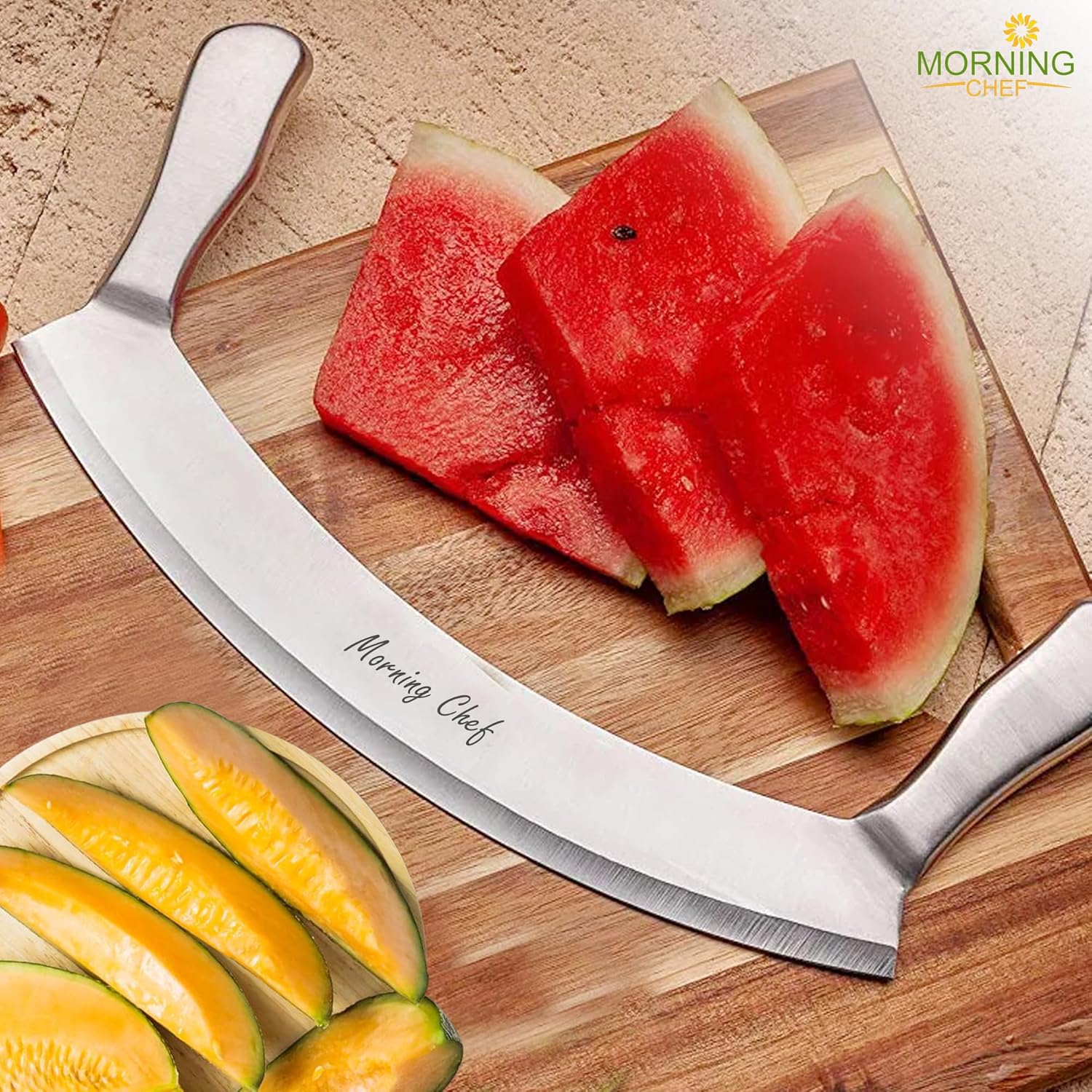 12" Stainless Steel Mezzaluna Knife | Pizza Cutter | Chopper Dicer Mincer | Curved Blade with Steel Handles | Mezzaluna Sheath Pizza Cutter Rocker, Rocker Knife Veggie Cutter
