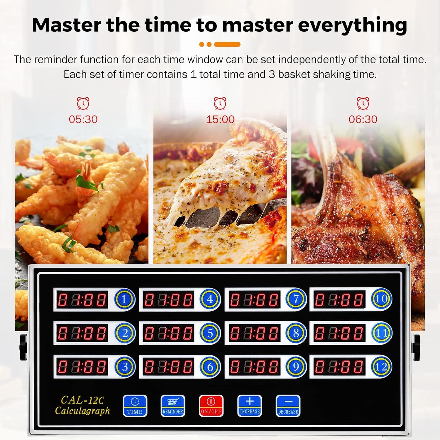 12-Channel Commercial Digital Kitchen Timer for Restaurant | Food Timer for Cooking, Countdown Fryer Timing Reminder, Adjustable Loud Alarm, Stainless Steel Waterproof Button Control
