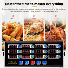 12-Channel Commercial Digital Kitchen Timer for Restaurant | Food Timer for Cooking, Countdown Fryer Timing Reminder, Adjustable Loud Alarm, Stainless Steel Waterproof Button Control