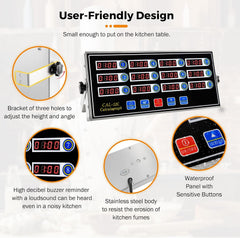 12-Channel Commercial Digital Kitchen Timer for Restaurant | Food Timer for Cooking, Countdown Fryer Timing Reminder, Adjustable Loud Alarm, Stainless Steel Waterproof Button Control