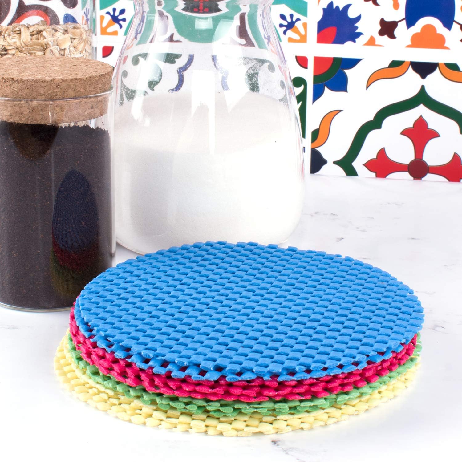 12 Pack Multi-Purpose Manual Jar Gripper Pad Rounds, Bottle Openers, Blue/Green/Red/Yellow