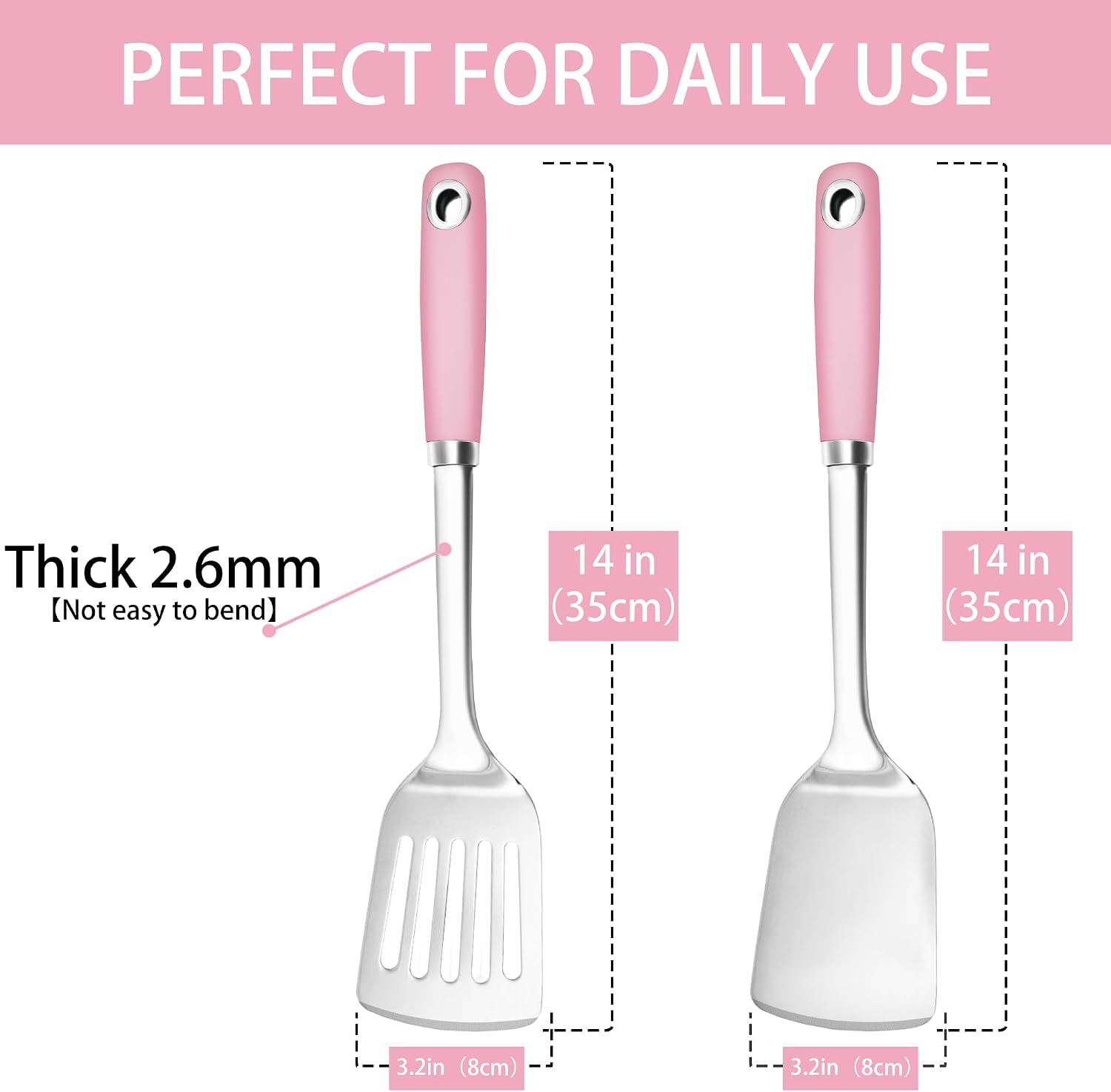 14-in Spatula Set, 18/0 Stianless Steel Heavy Duty Turner & Slotted Spatula, Kitchen Cooking Utensils Set, High Heat Resistant, Grilling Frying Serving Food, Pack of 2