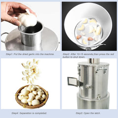 110V Portable Whole Dry Garlic Peeling Machine 200W Thickened Stainless Steel Electric Garlic Peeler Automatic Powerful Garlic Separator for Home and Commercial Use