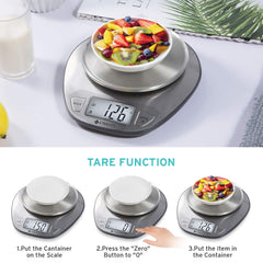 11lb/5kg Stainless Steel Digital Kitchen Food Scales, with Liquid Volume Measurement Function, Auto Zero/Tare and Large Backlight LCD Display, Silver