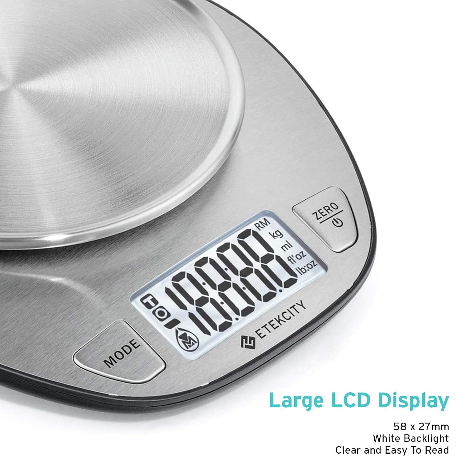 11lb/5kg Stainless Steel Digital Kitchen Food Scales, with Liquid Volume Measurement Function, Auto Zero/Tare and Large Backlight LCD Display, Silver