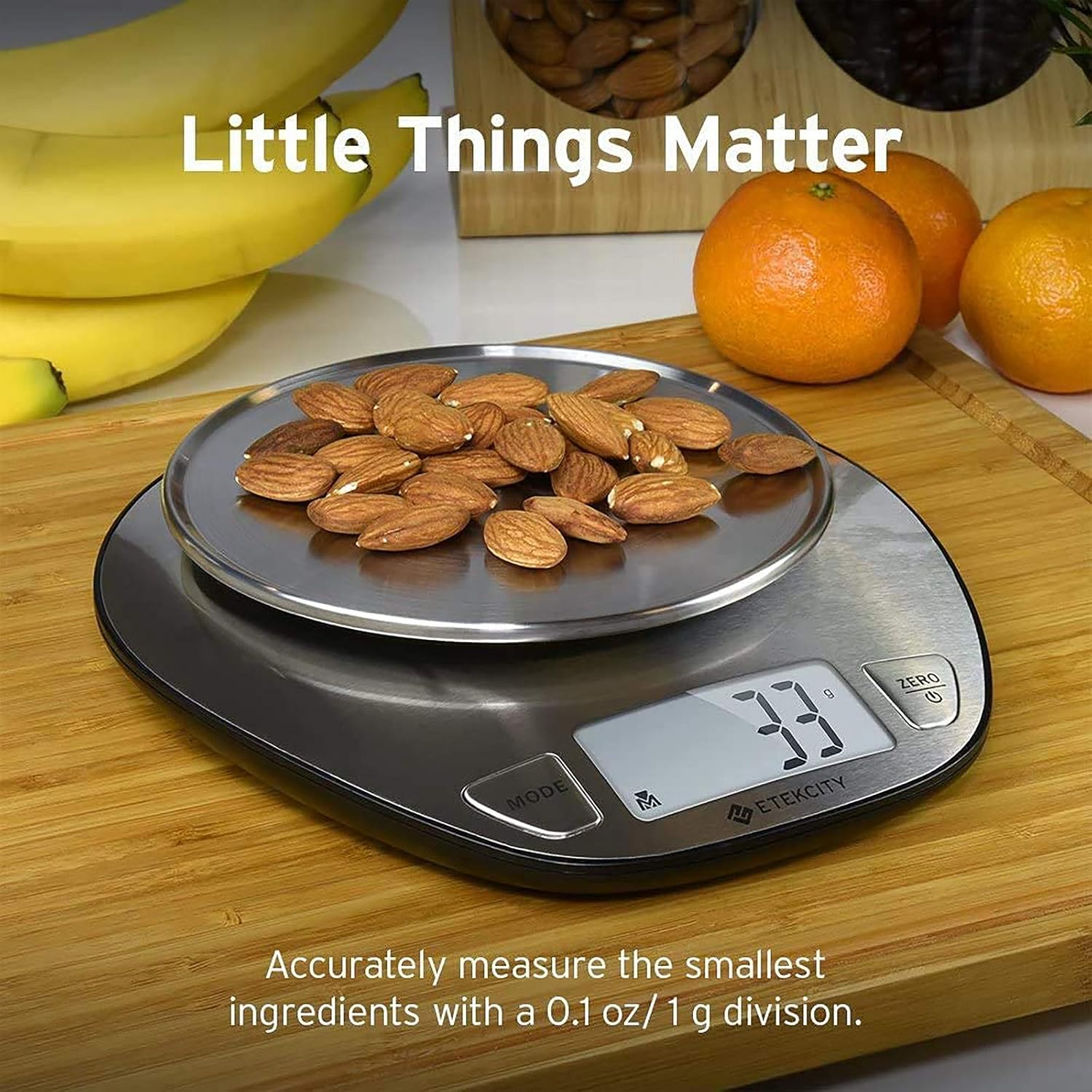 11lb/5kg Stainless Steel Digital Kitchen Food Scales, with Liquid Volume Measurement Function, Auto Zero/Tare and Large Backlight LCD Display, Silver