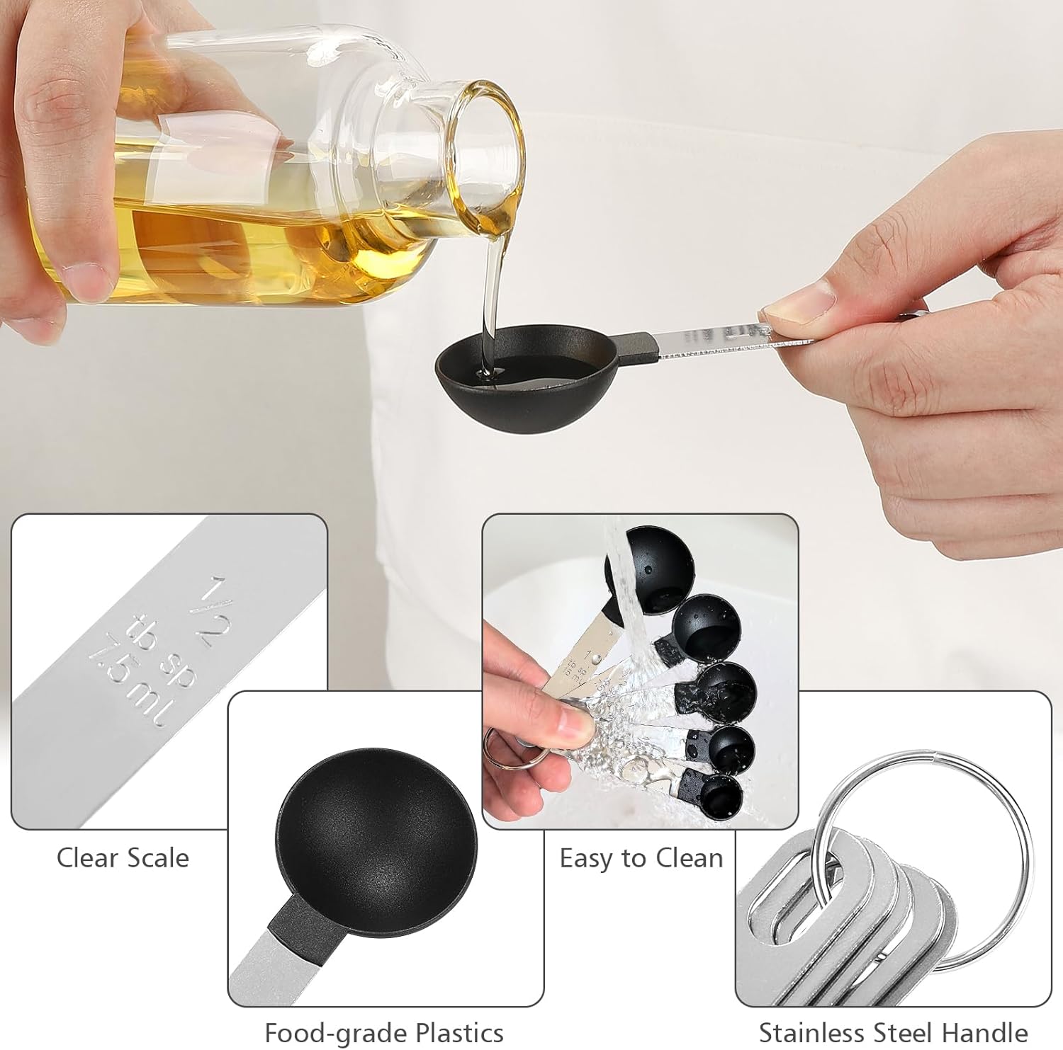 10 Piece Plastic Measuring Cups Spoons with Stainless Steel Handle | Food Grade Material, Stackable Kitchen Gadgets Measure Tools for Cooking & Baking