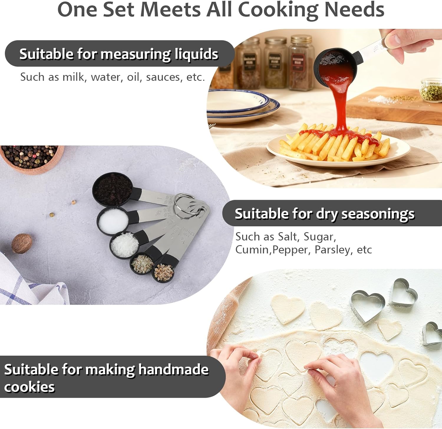 10 Piece Plastic Measuring Cups Spoons with Stainless Steel Handle | Food Grade Material, Stackable Kitchen Gadgets Measure Tools for Cooking & Baking