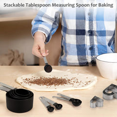 10 Piece Plastic Measuring Cups Spoons with Stainless Steel Handle | Food Grade Material, Stackable Kitchen Gadgets Measure Tools for Cooking & Baking