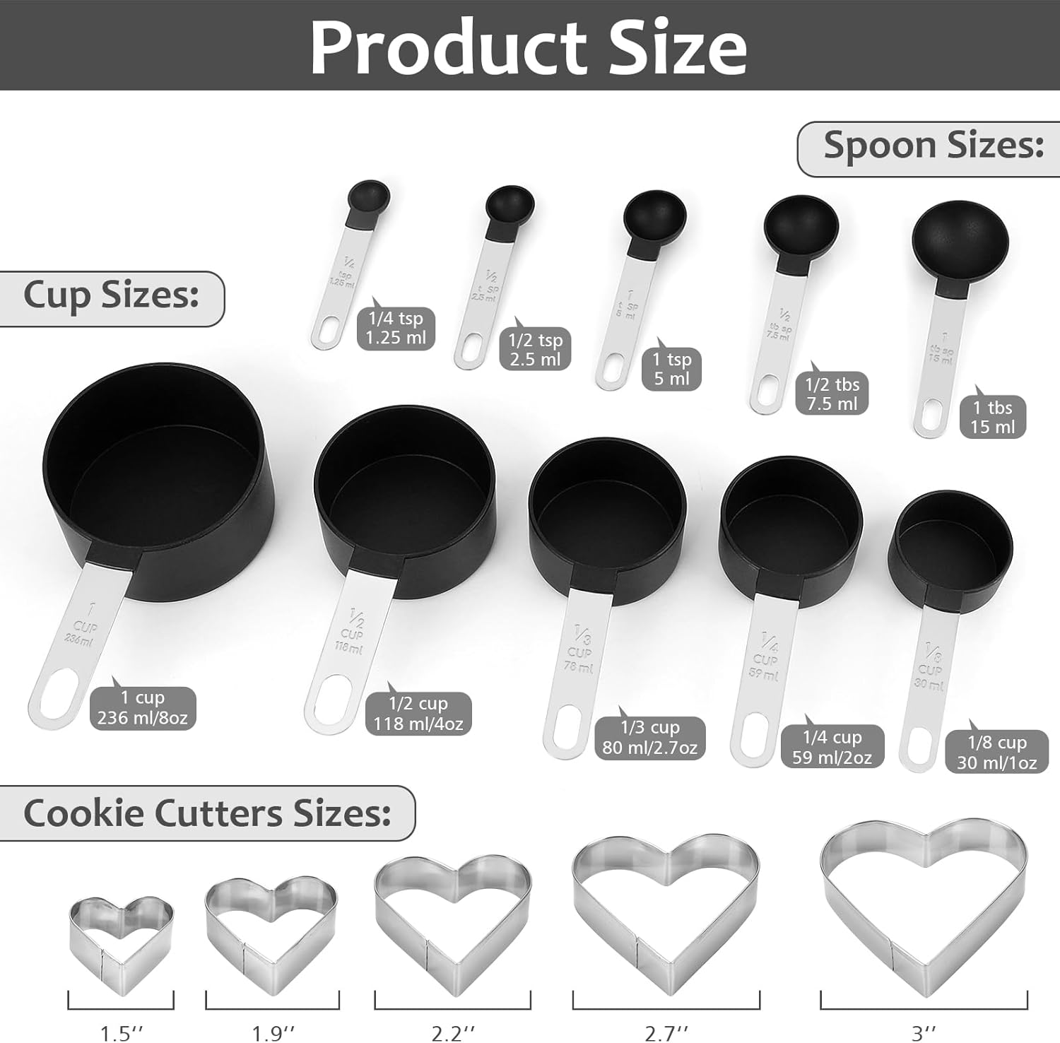 10 Piece Plastic Measuring Cups Spoons with Stainless Steel Handle | Food Grade Material, Stackable Kitchen Gadgets Measure Tools for Cooking & Baking