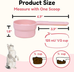 1/2 Cup Dog Food Scoop, Extra Long Handle Sturdy Melamine Pet Food Measuring Scoop with Clear Marking Lines, BPA-Free, Shatterproof, Dishwasher Safe (Pink, 1/2 Cup)