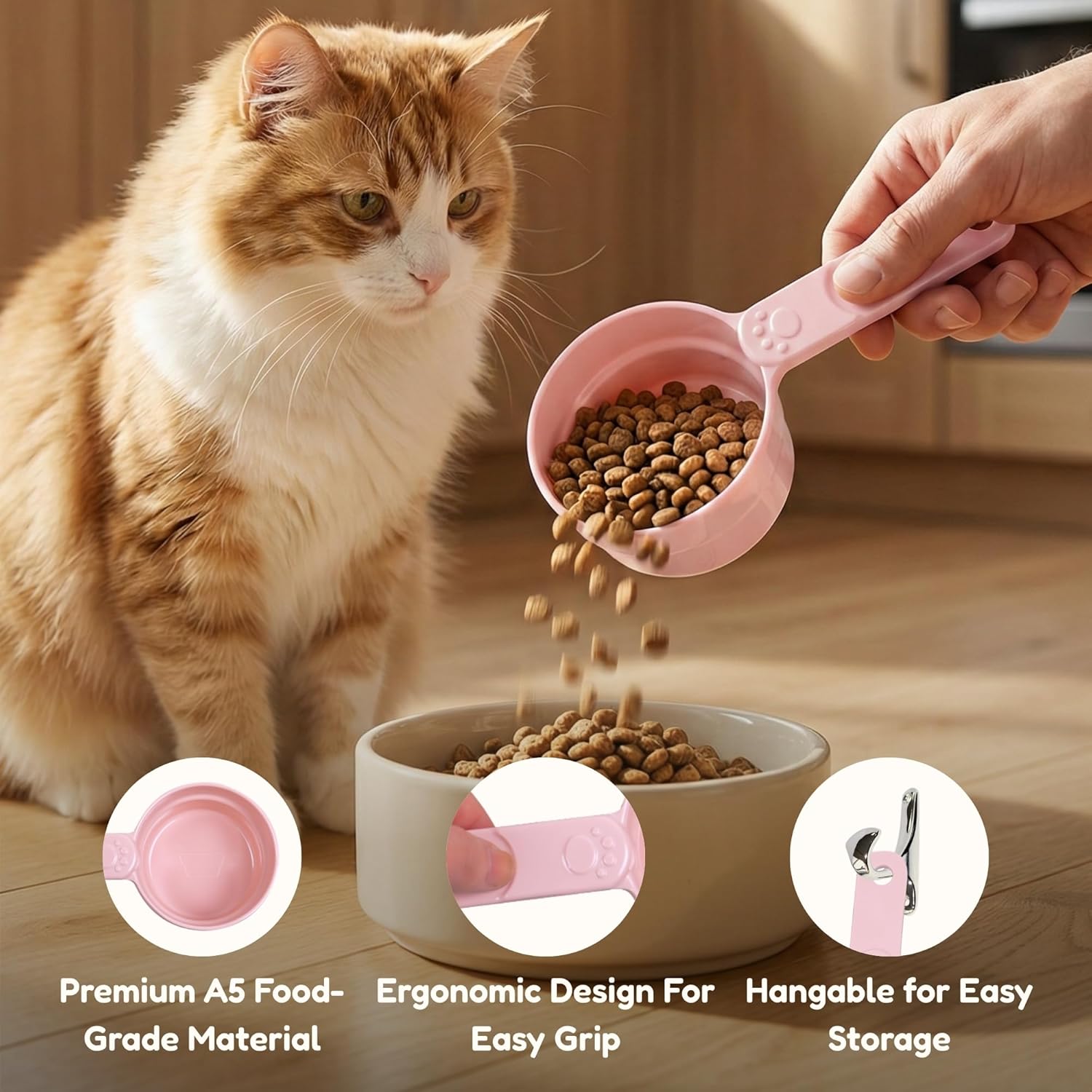 1/2 Cup Dog Food Scoop, Extra Long Handle Sturdy Melamine Pet Food Measuring Scoop with Clear Marking Lines, BPA-Free, Shatterproof, Dishwasher Safe (Pink, 1/2 Cup)