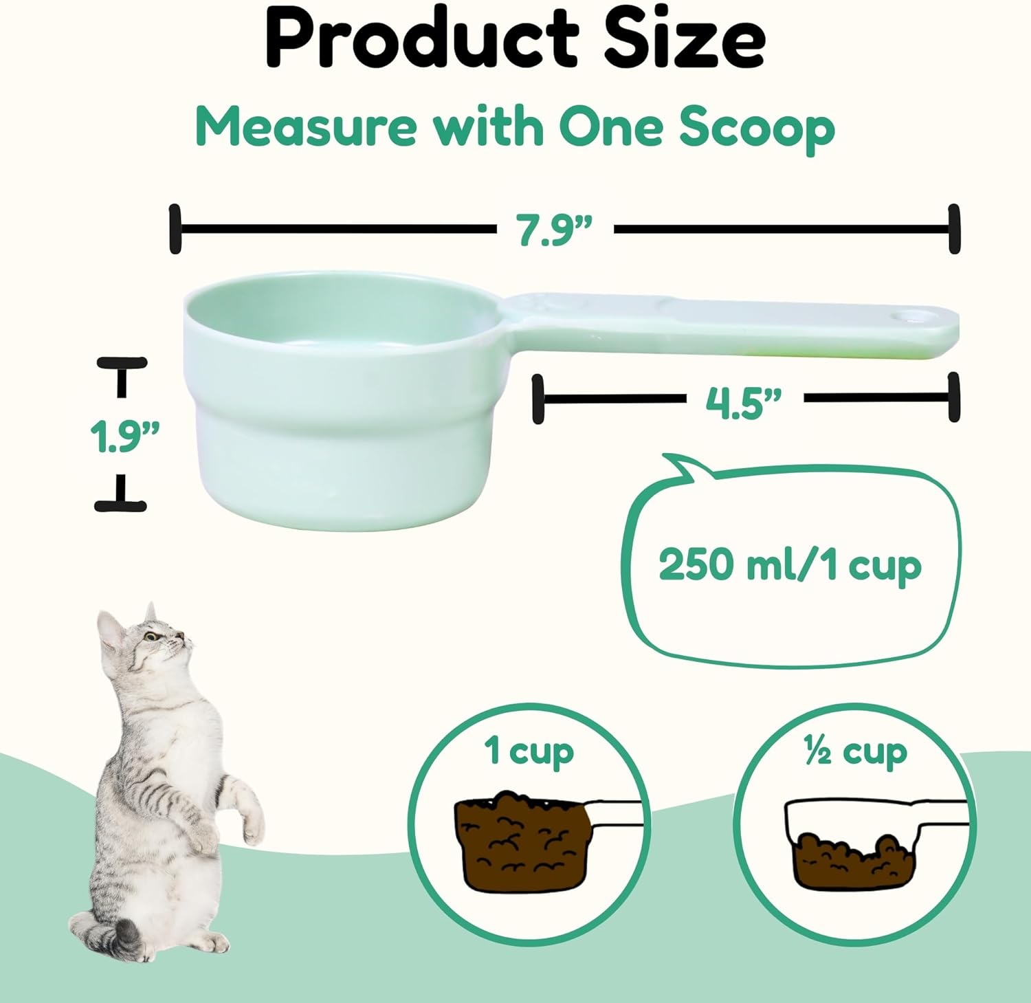 1/2 Cup Dog Food Scoop, Extra Long Handle Sturdy Melamine Pet Food Measuring Scoop with Clear Marking Lines, BPA-Free, Shatterproof, Dishwasher Safe (Pink, 1/2 Cup)