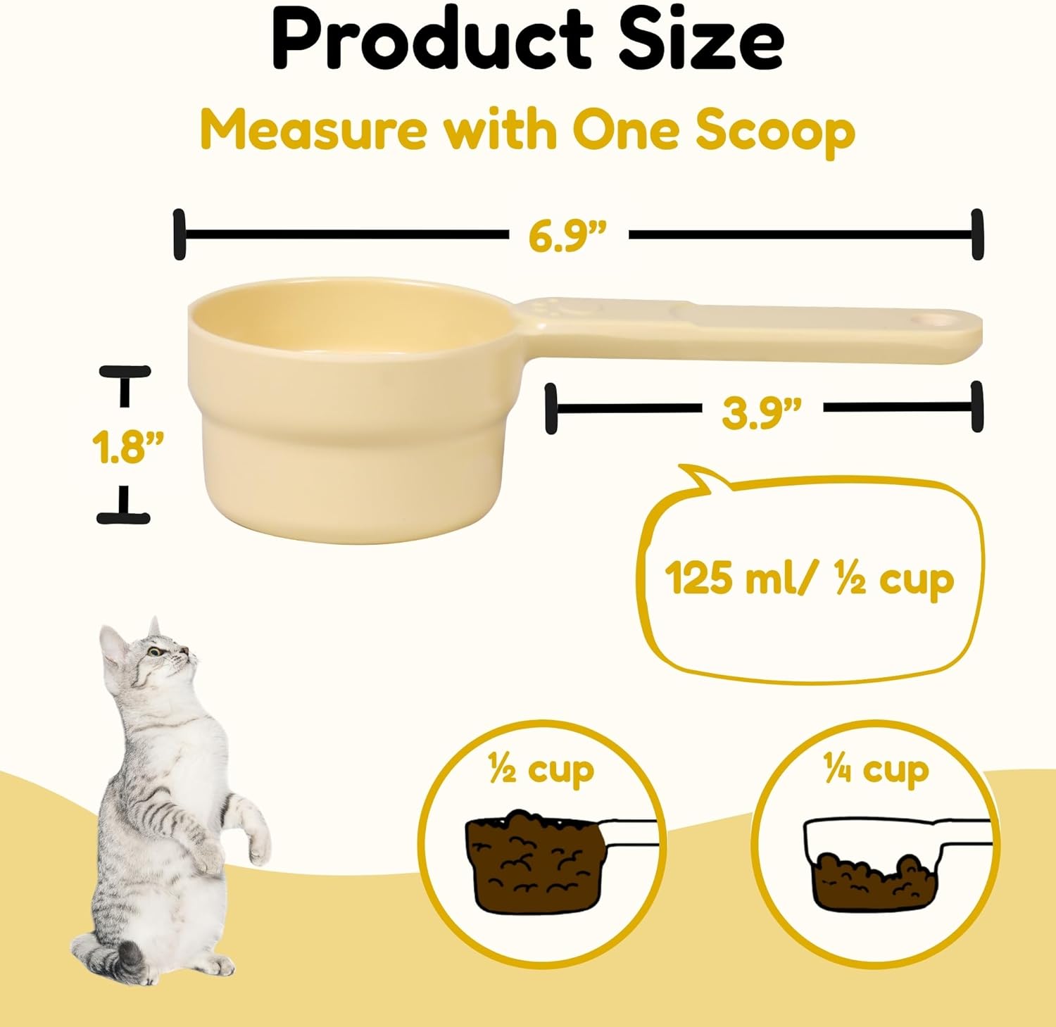 1/2 Cup Dog Food Scoop, Extra Long Handle Sturdy Melamine Pet Food Measuring Scoop with Clear Marking Lines, BPA-Free, Shatterproof, Dishwasher Safe (Pink, 1/2 Cup)