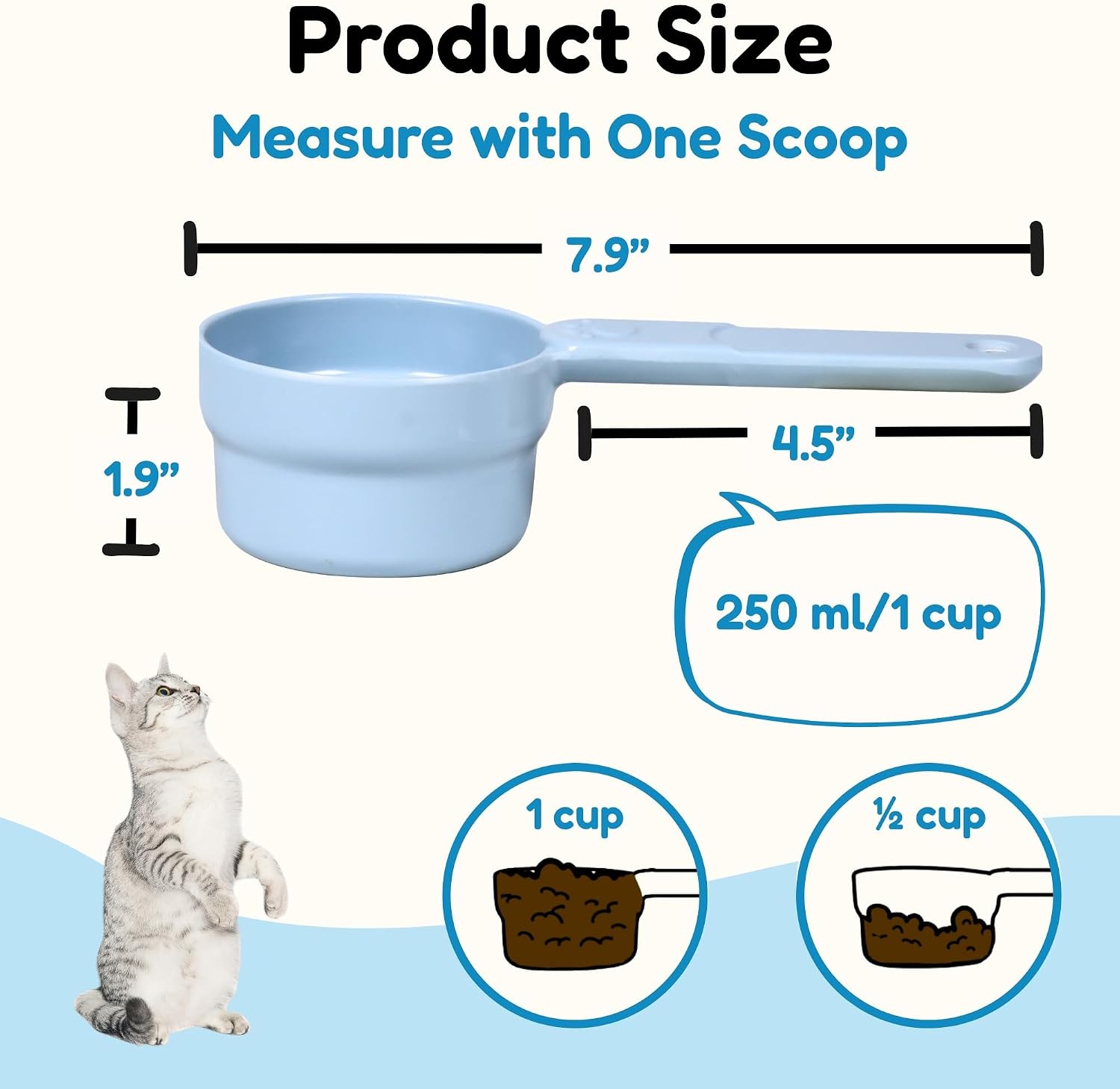 1/2 Cup Dog Food Scoop, Extra Long Handle Sturdy Melamine Pet Food Measuring Scoop with Clear Marking Lines, BPA-Free, Shatterproof, Dishwasher Safe (Pink, 1/2 Cup)