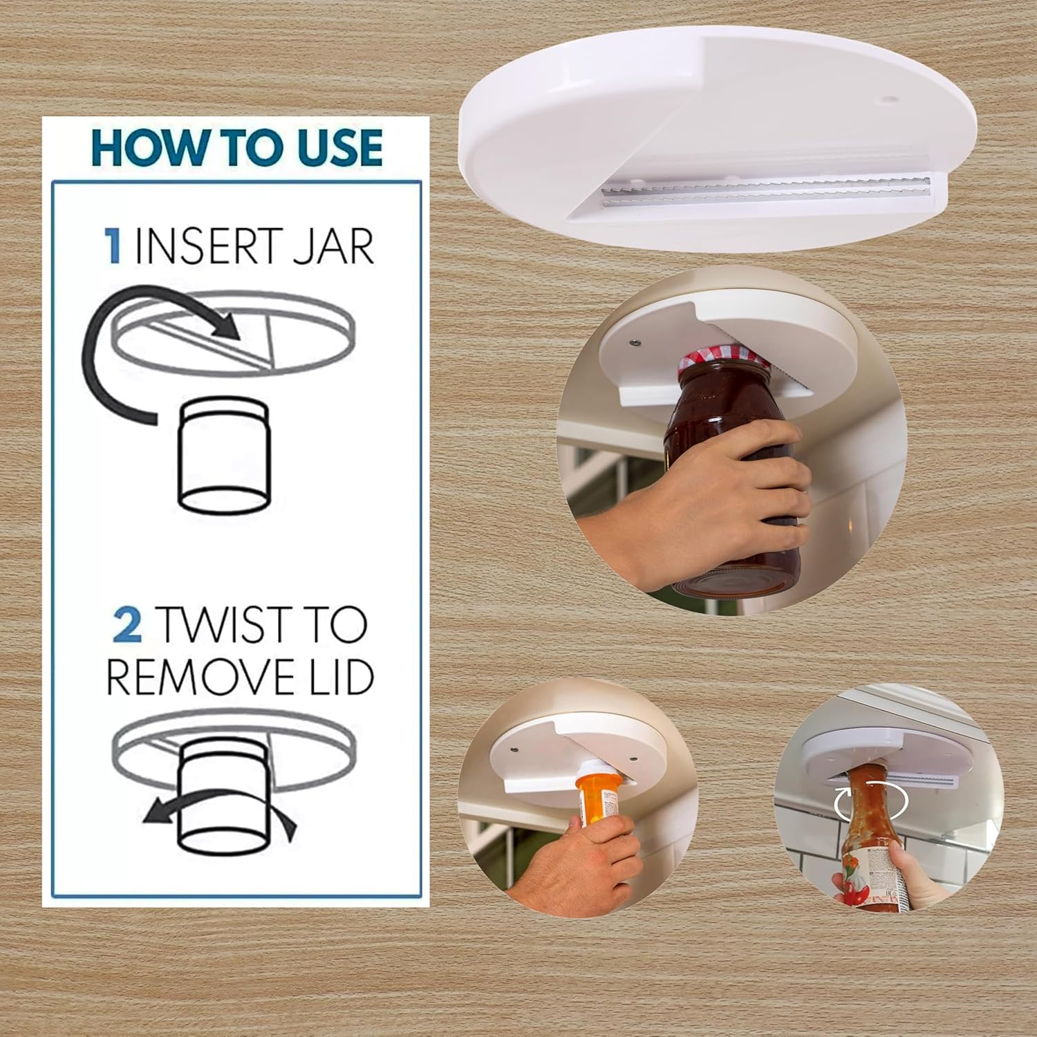 1 Pack Easy Grip Jar Opener for Seniors - Under Cabinet Jar Openers for Weak Hands, Arthritis jar opener, One Handed Gadgets & Bottle Opener - Kitchen Gadgets for Home Assistance